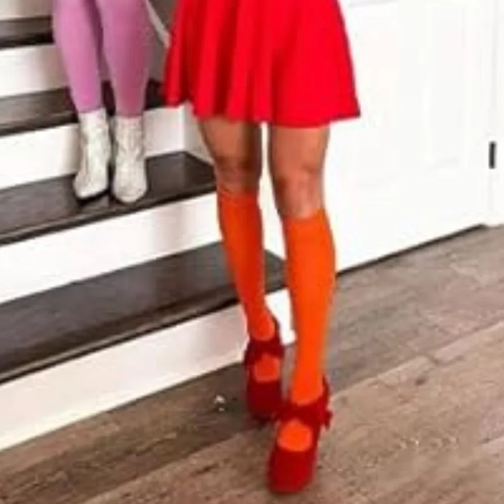 Orange Leg Warmers Toeless Yoga Dance Socks